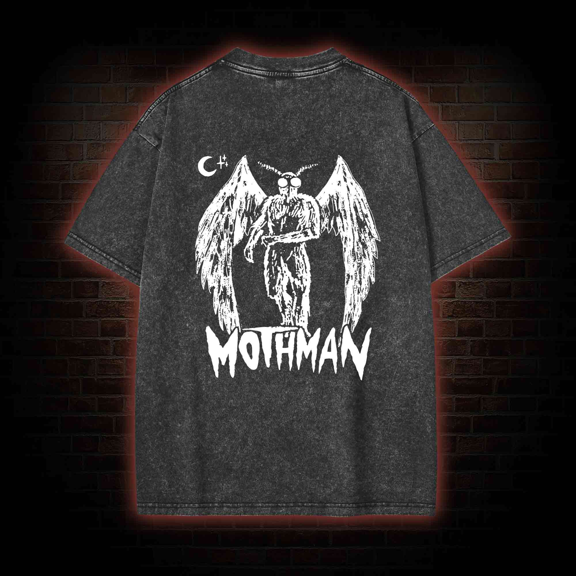 Mothman Bcak Print Washed T-shirt