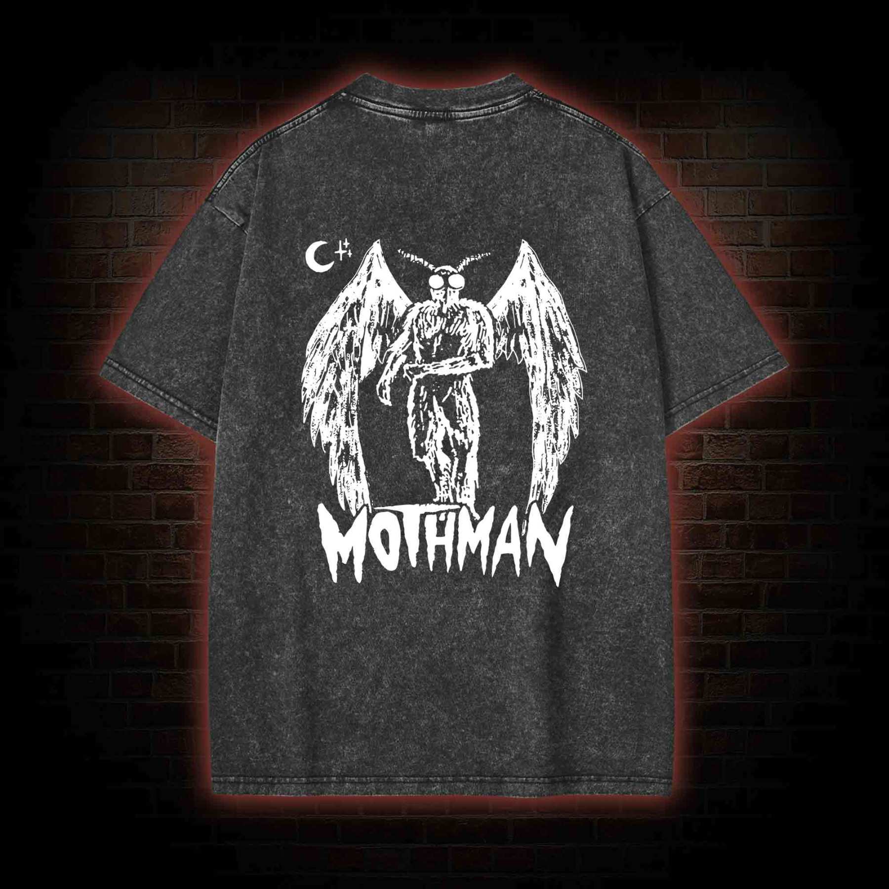 Mothman Bcak Print Washed T-shirt