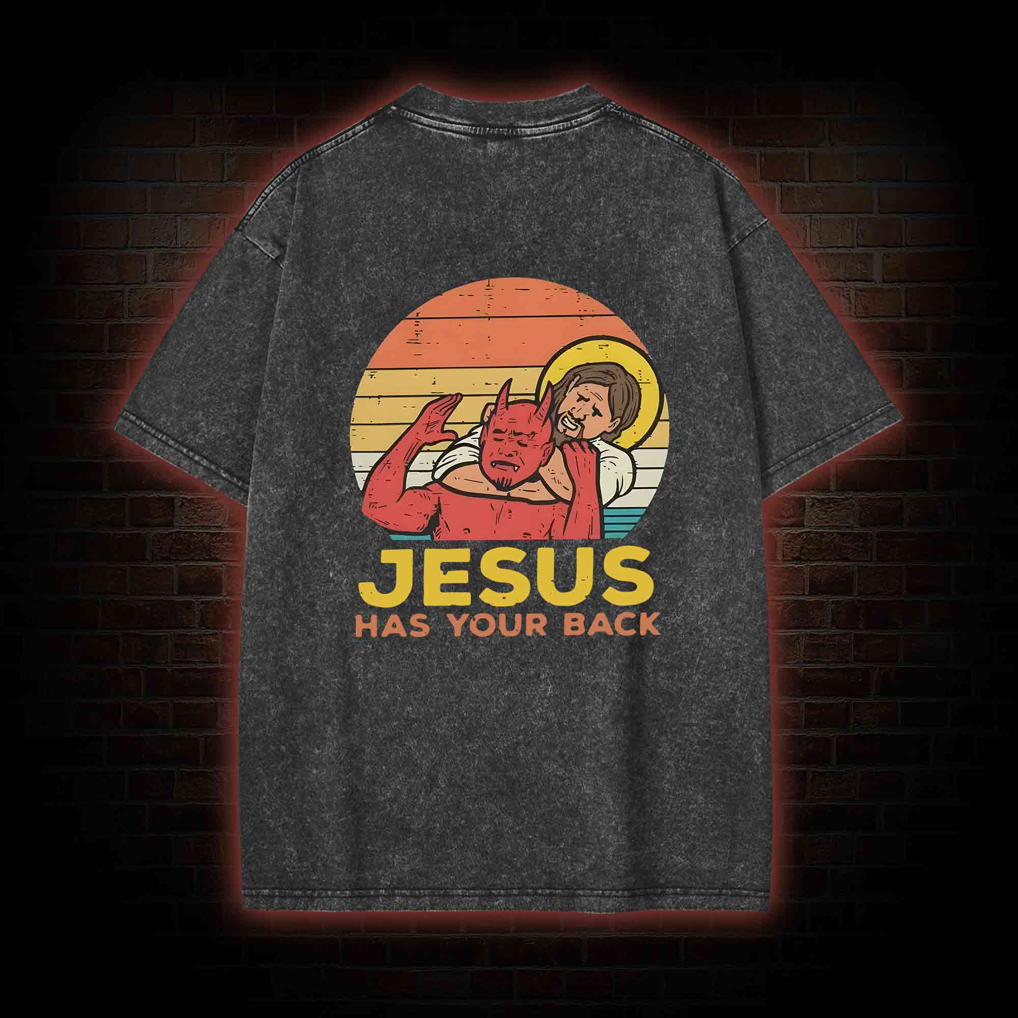 Jesus Has Your Back Back Print Washed T-shirt