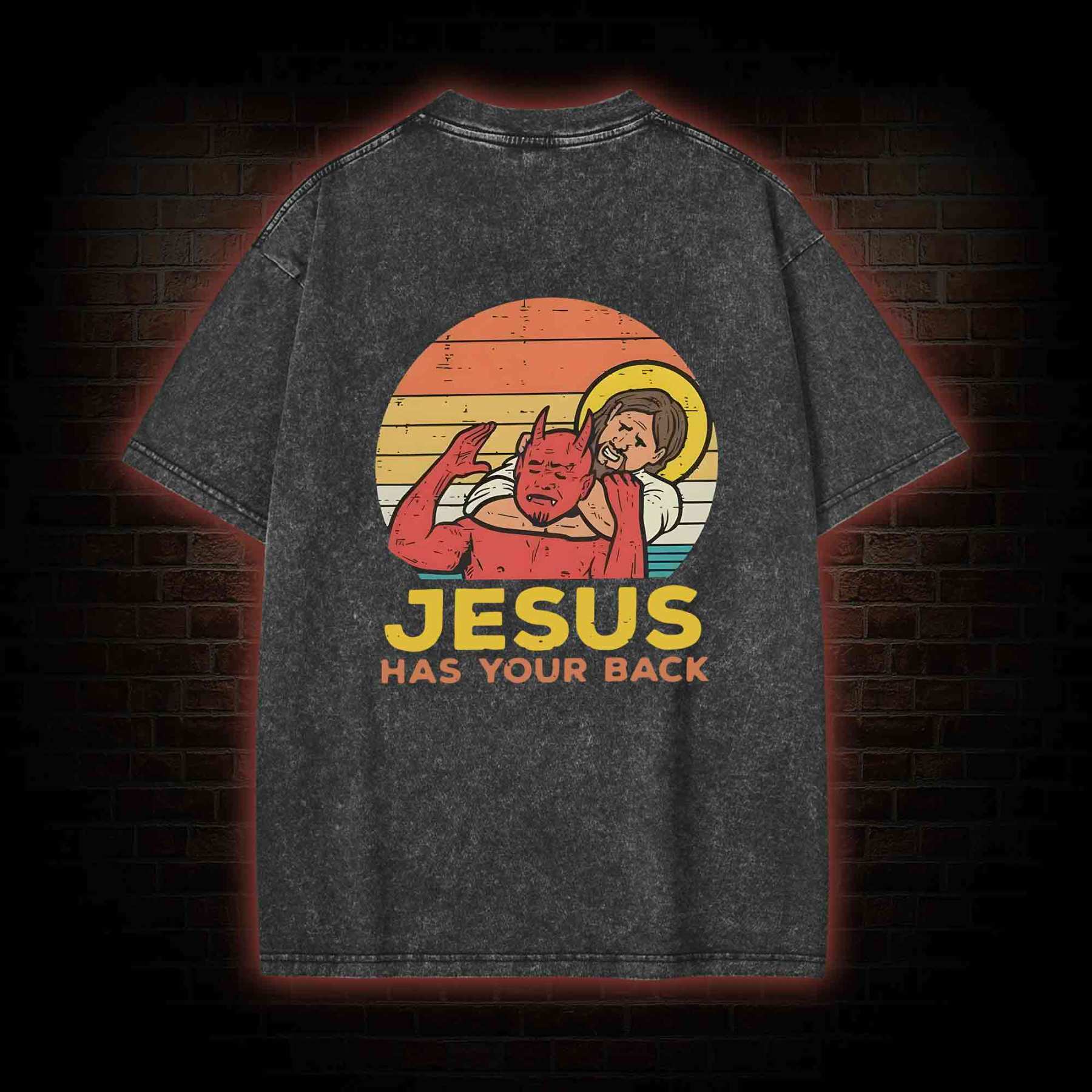 Jesus Has Your Back Back Print Washed T-shirt