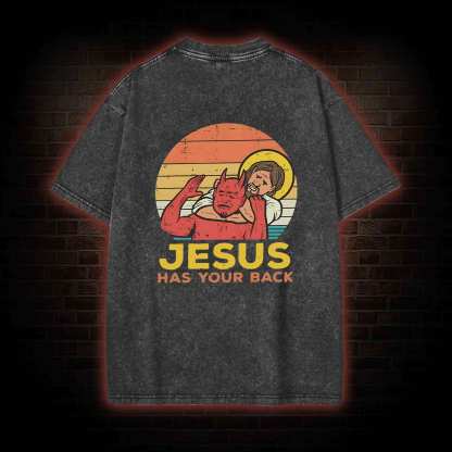 Jesus Has Your Back Back Print Washed T-shirt