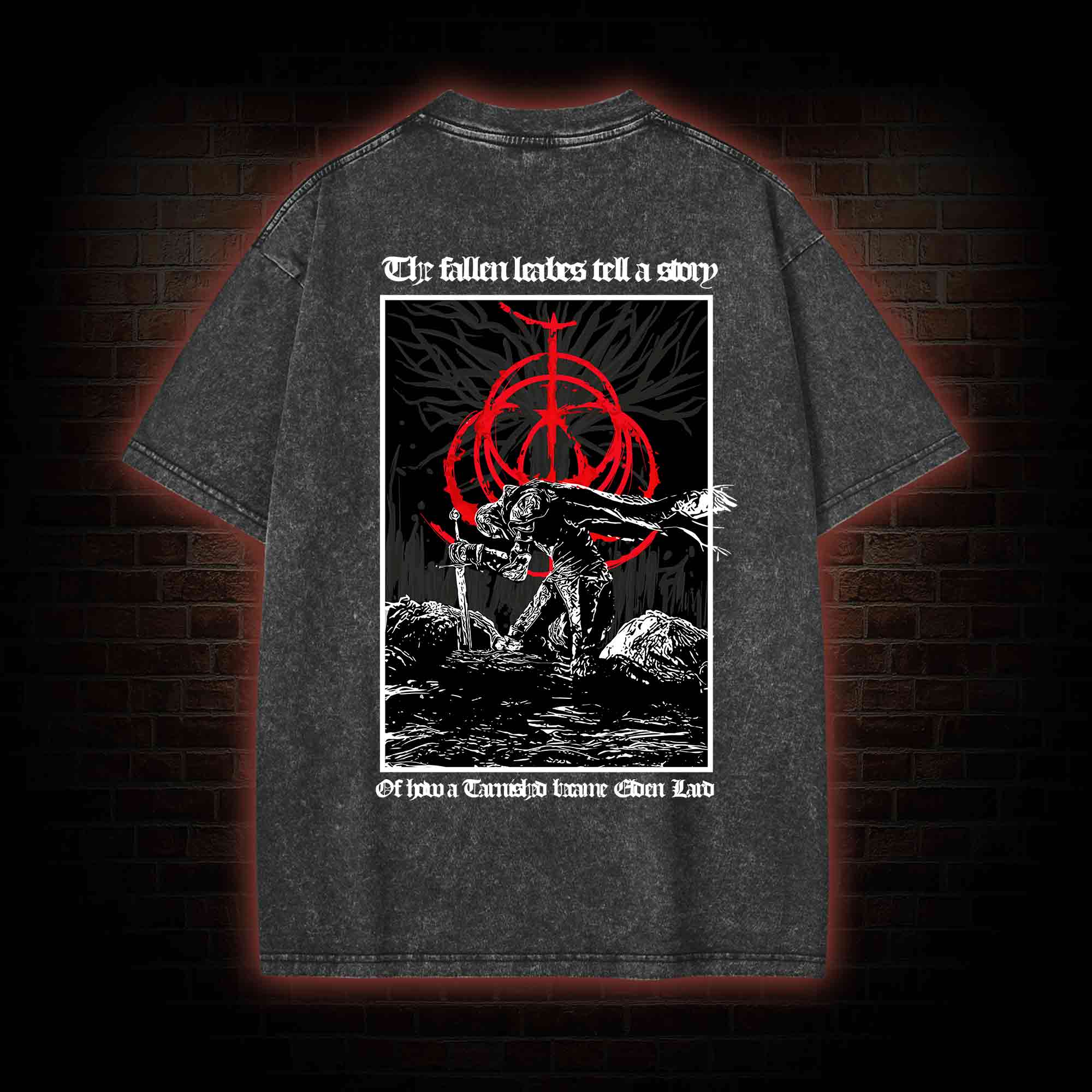 The Fallen Leaves Tell a Story Back Print Washed T-shirt