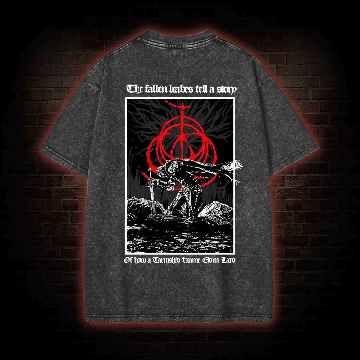 The Fallen Leaves Tell a Story Back Print Washed T-shirt