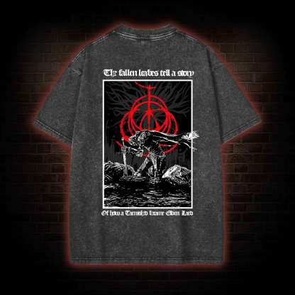 The Fallen Leaves Tell a Story Back Print Washed T-shirt