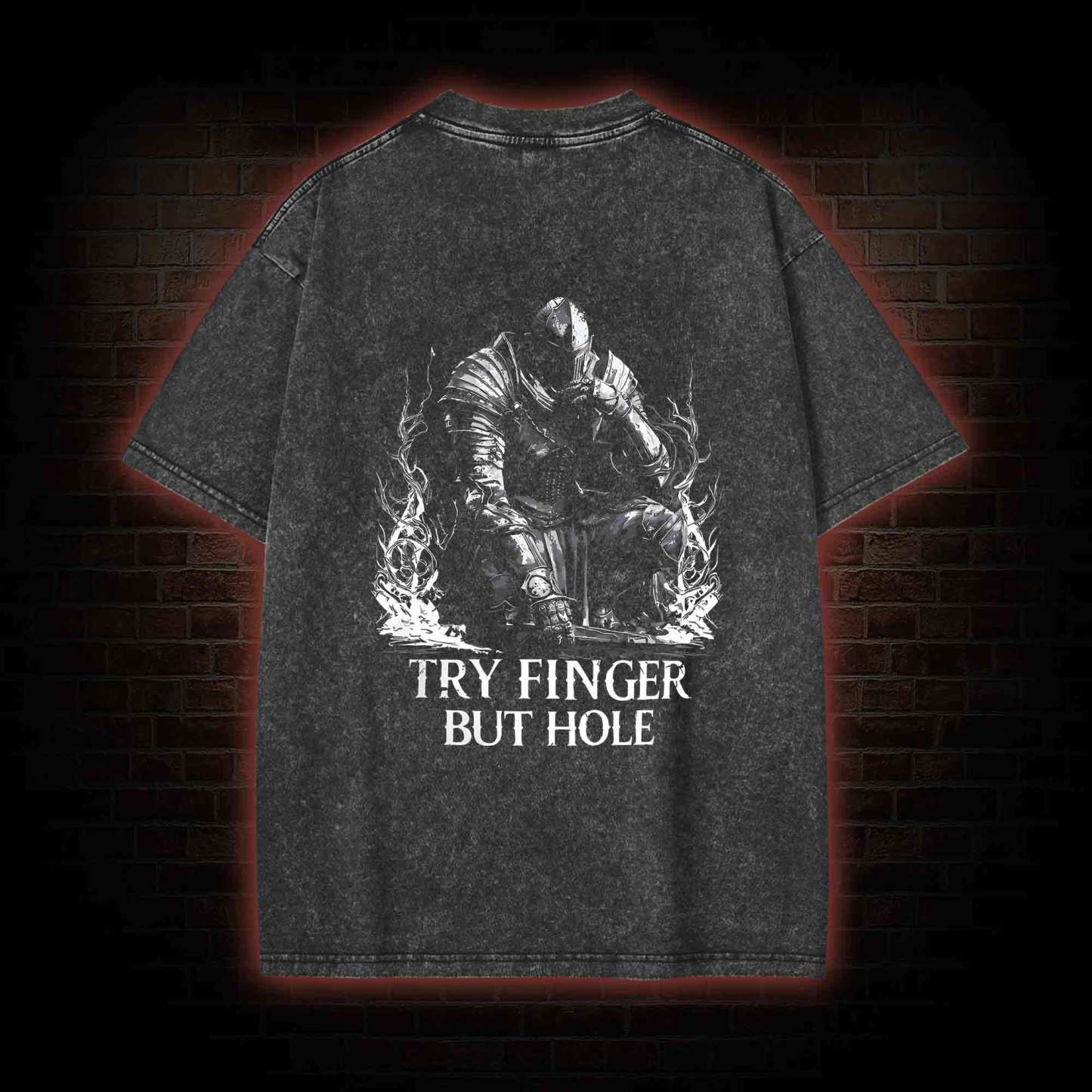 Try Finger but Hole Back Print Washed T-shirt