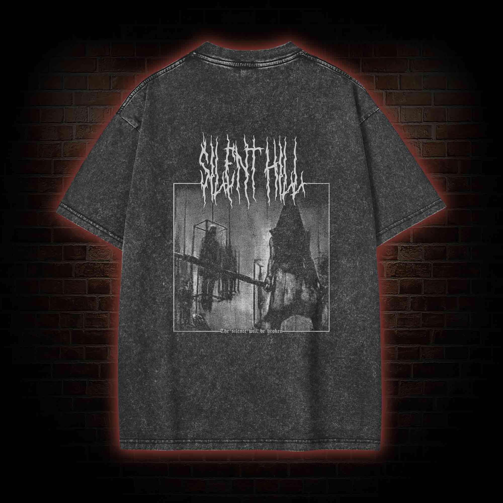 Pyramid Head Back Print Washed T-shirt