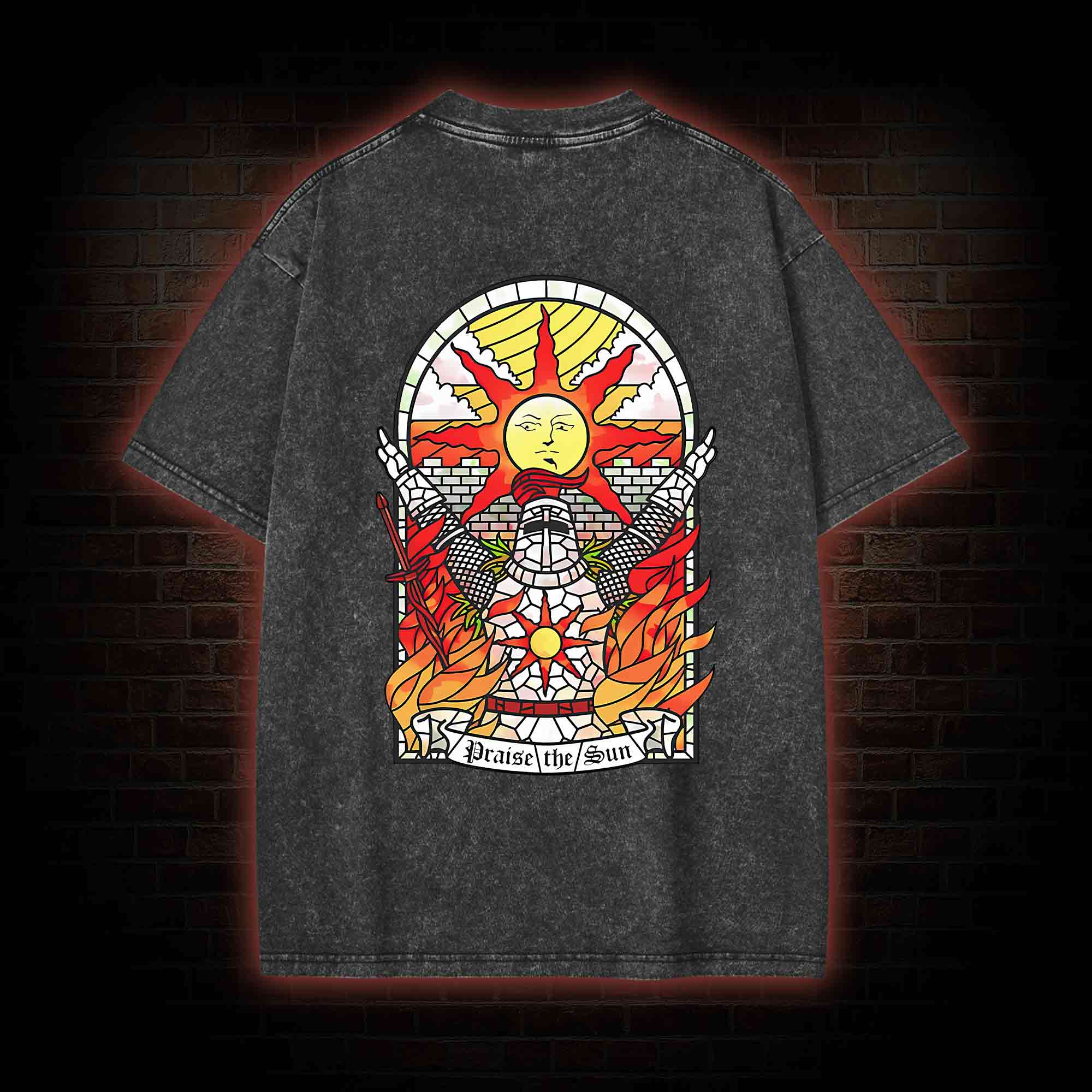 Praise the Sun Back Print Washed T-shirt