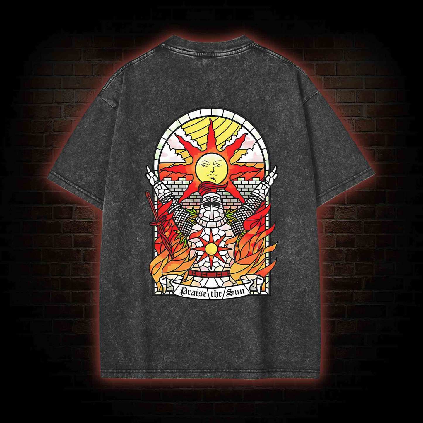 Praise the Sun Back Print Washed T-shirt