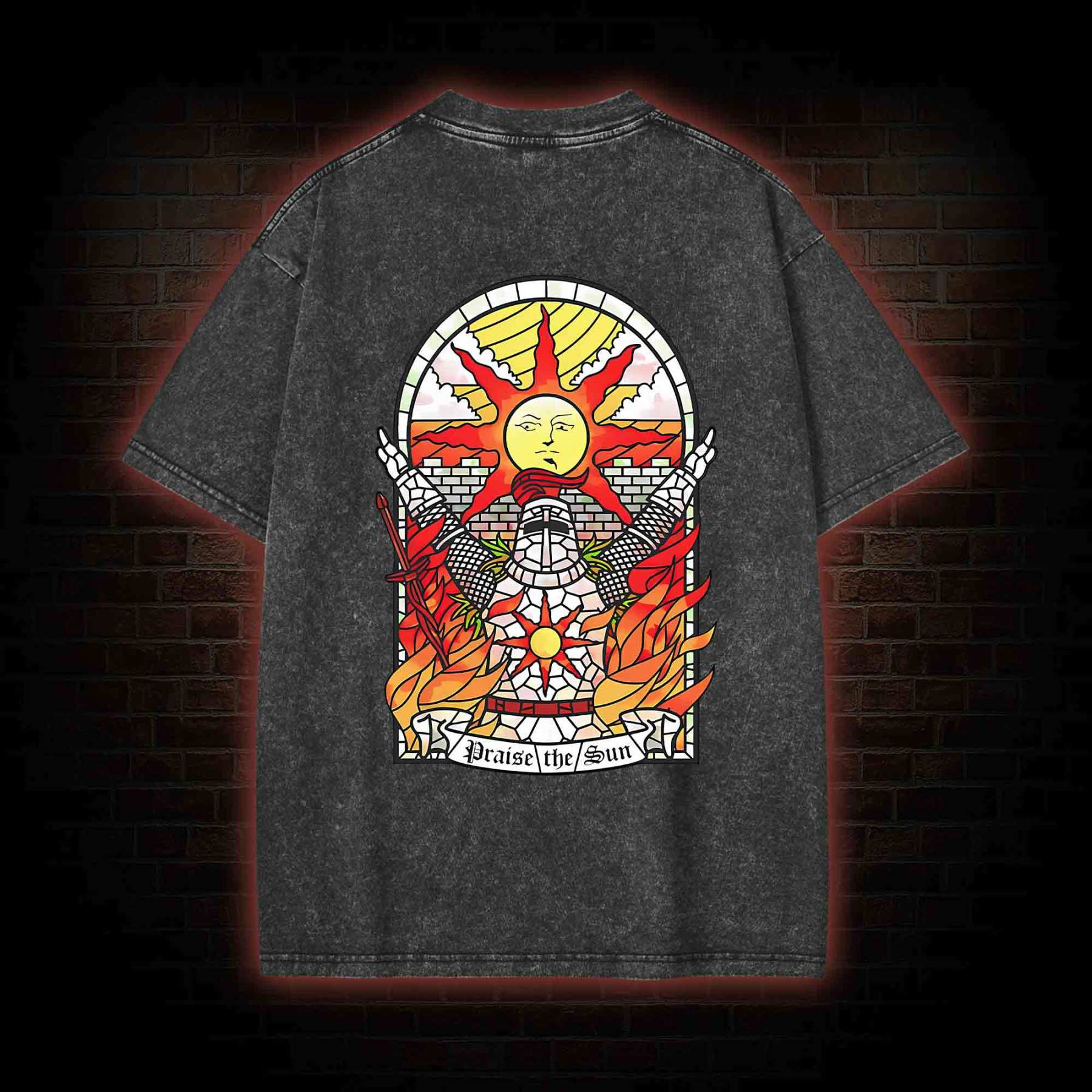 Praise the Sun Back Print Washed T-shirt