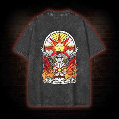 Praise the Sun Back Print Washed T-shirt