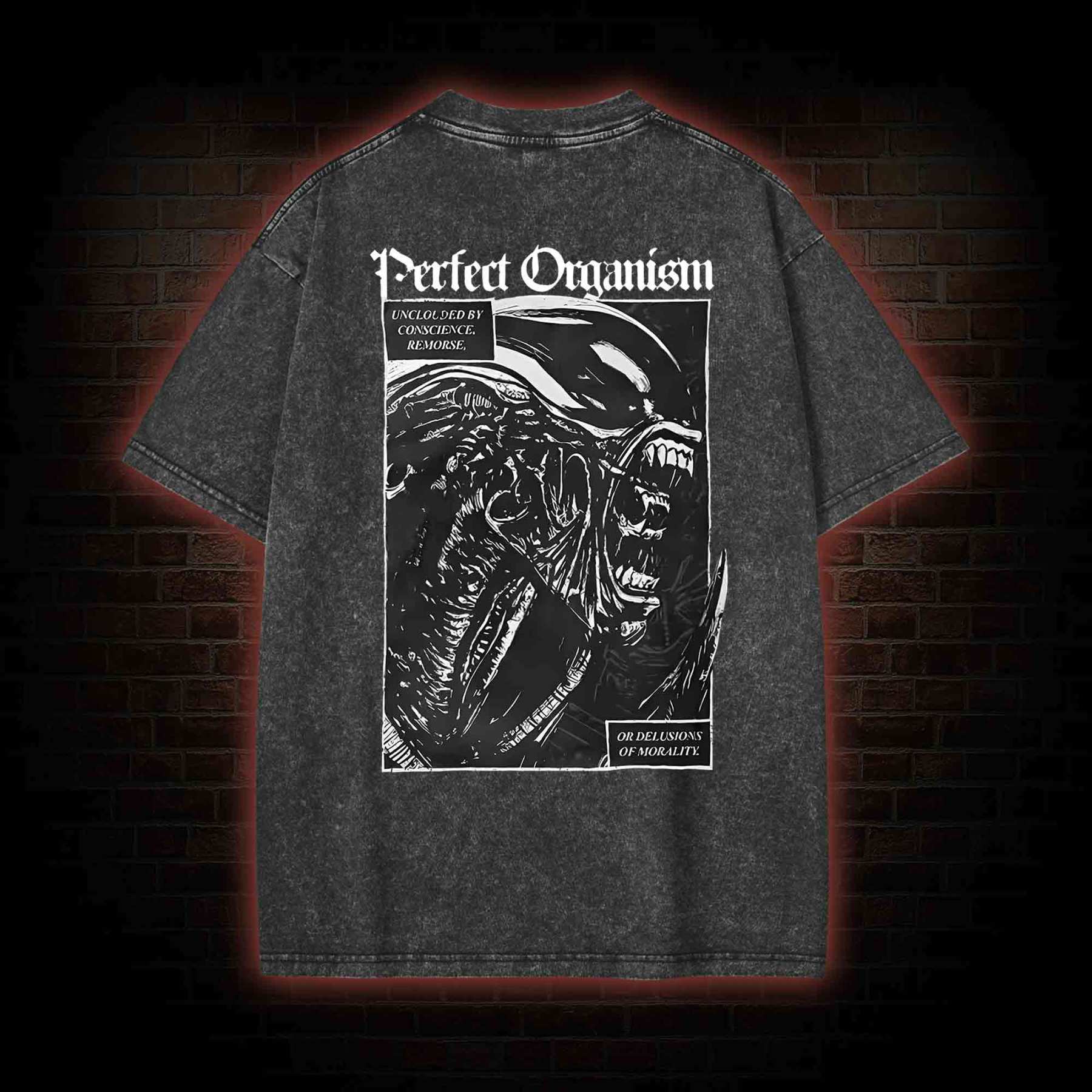 Alien Perfect Organism Back Print Washed T-shirt
