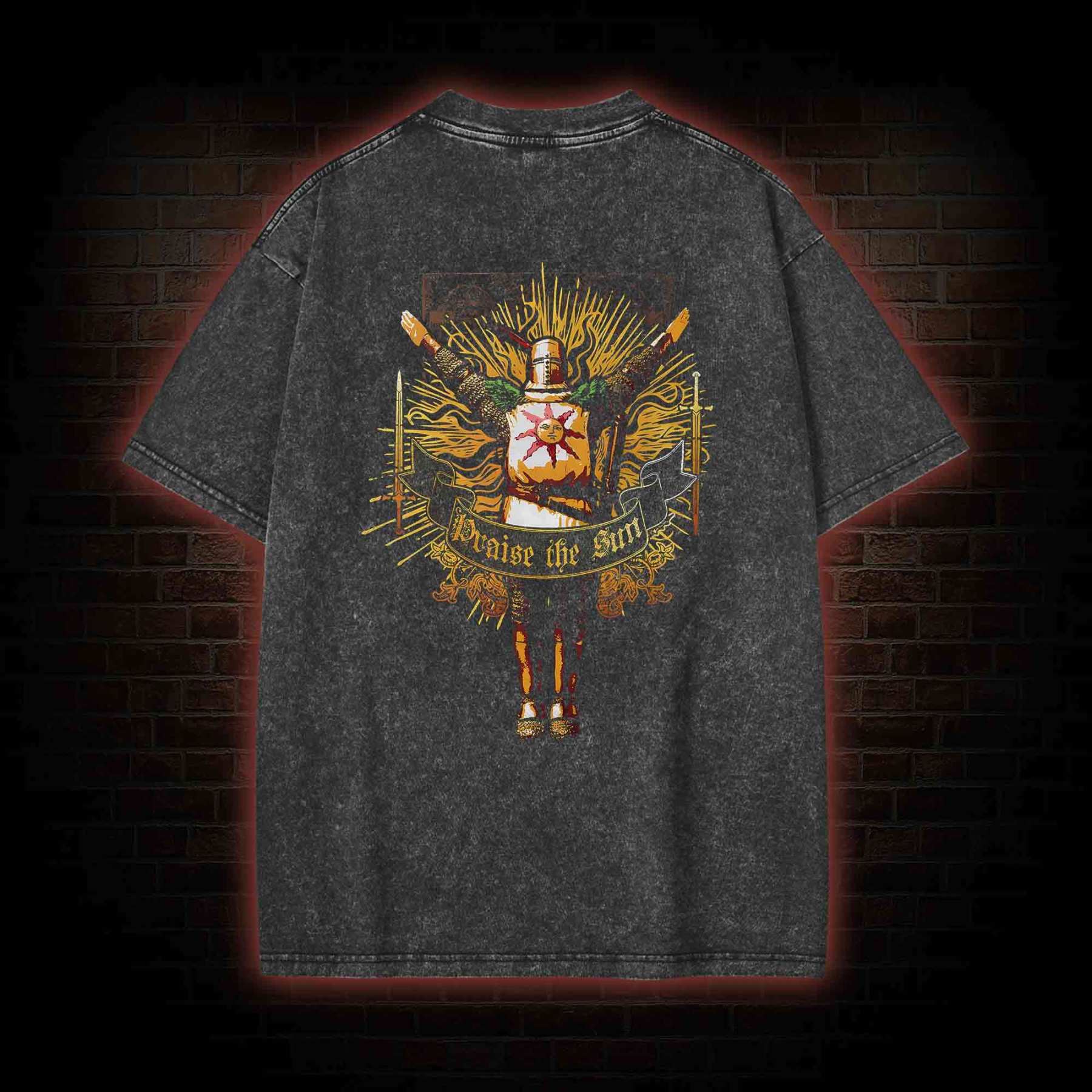 Praise the Sun Back Print Washed T-shirt