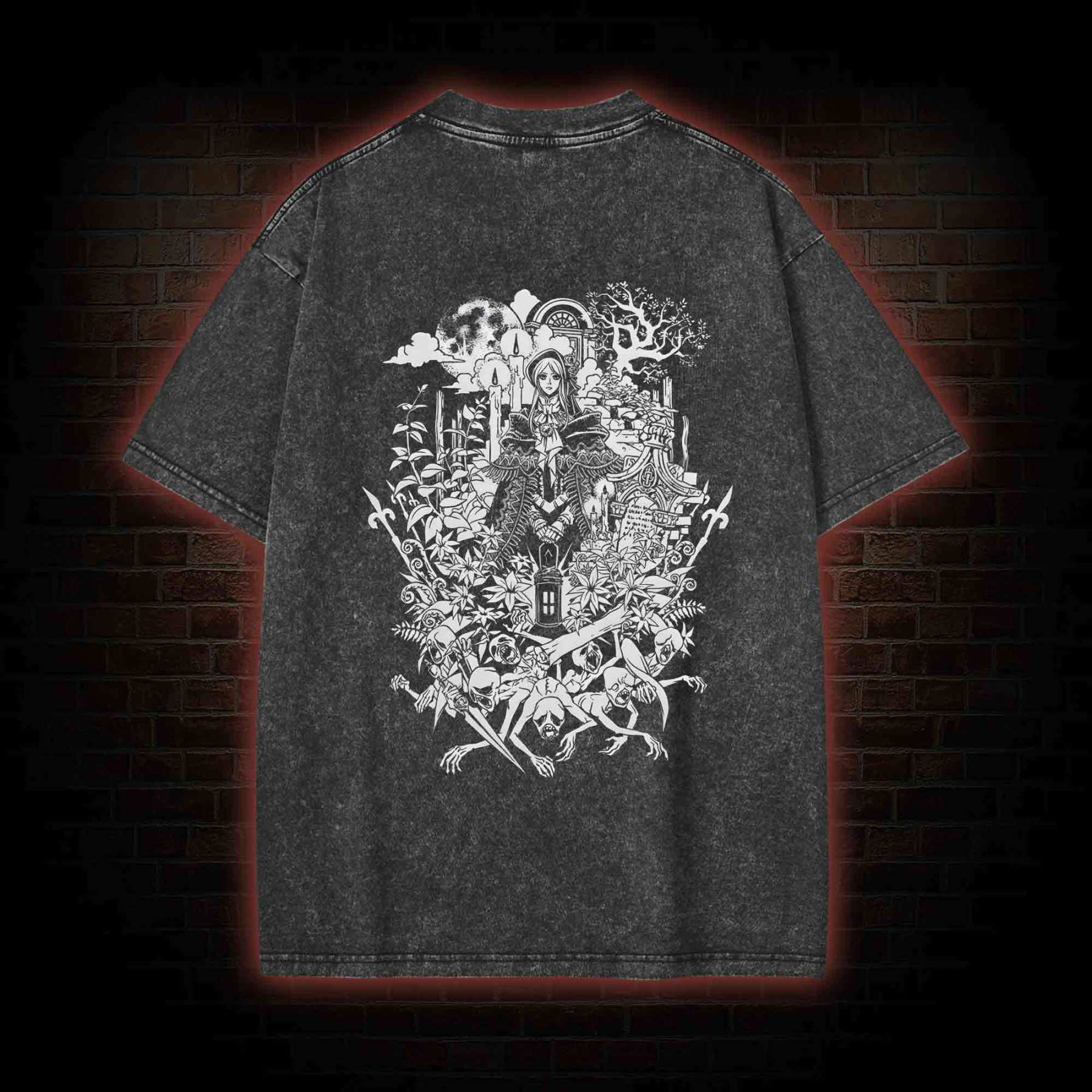 Hello Good Hunter Back Print Washed T-shirt