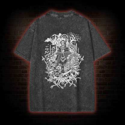 Hello Good Hunter Back Print Washed T-shirt