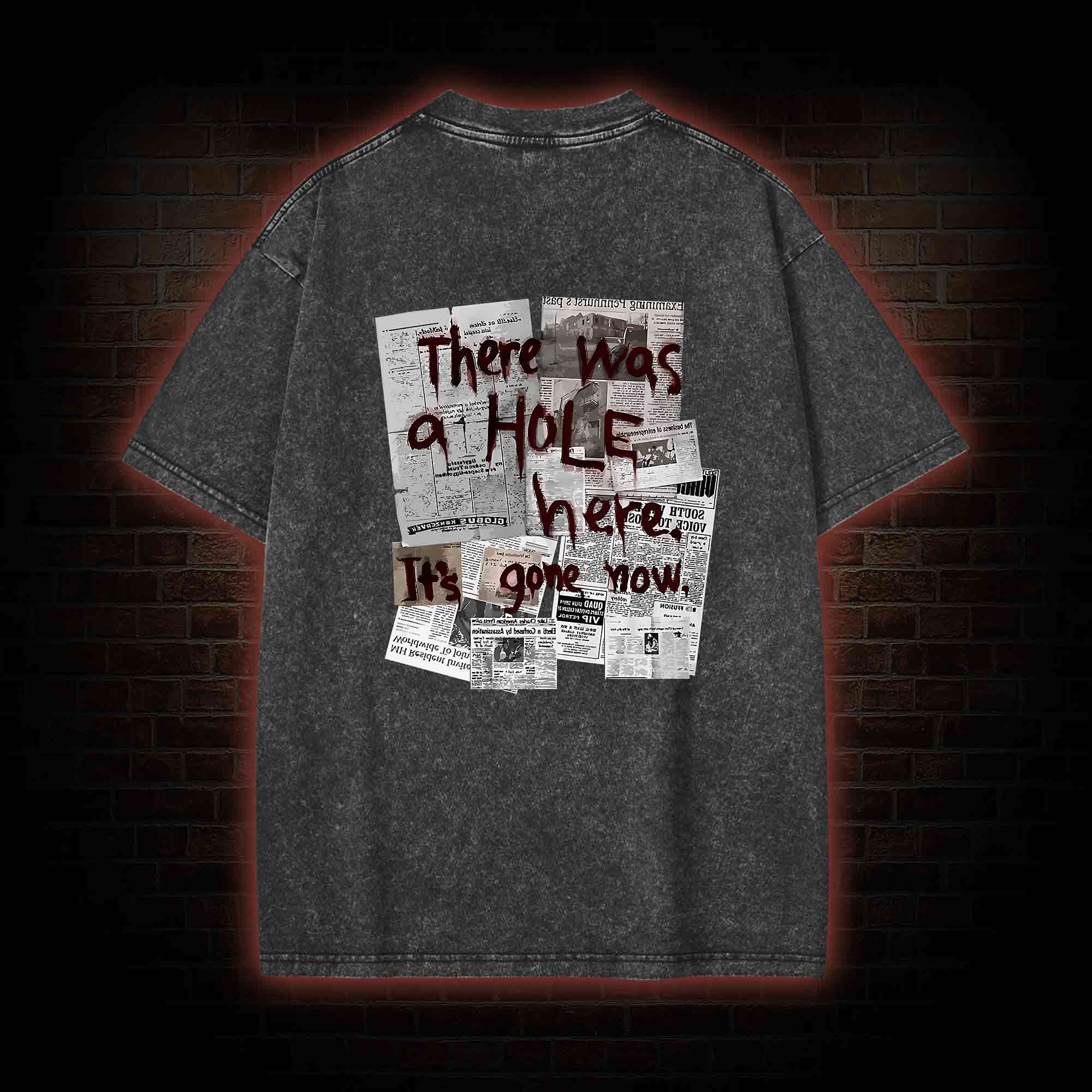 There Was a Hole Back Print Washed T-shirt