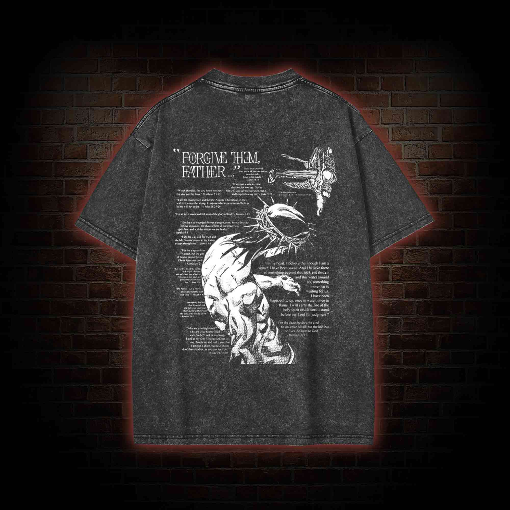 Forgive Them Father Back Print Washed T-shirt