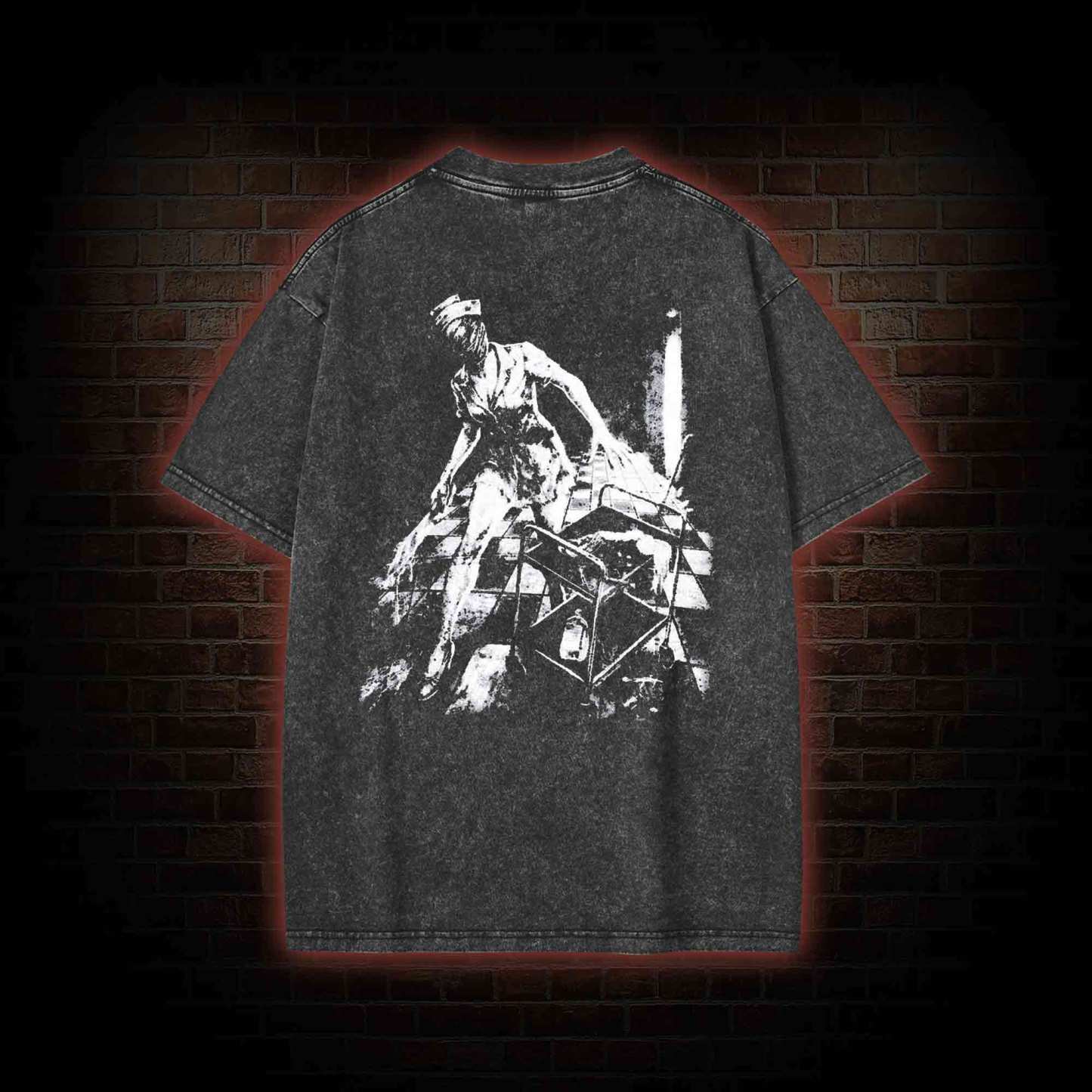 Retro Hello Nurse Back Print Washed T-shirt