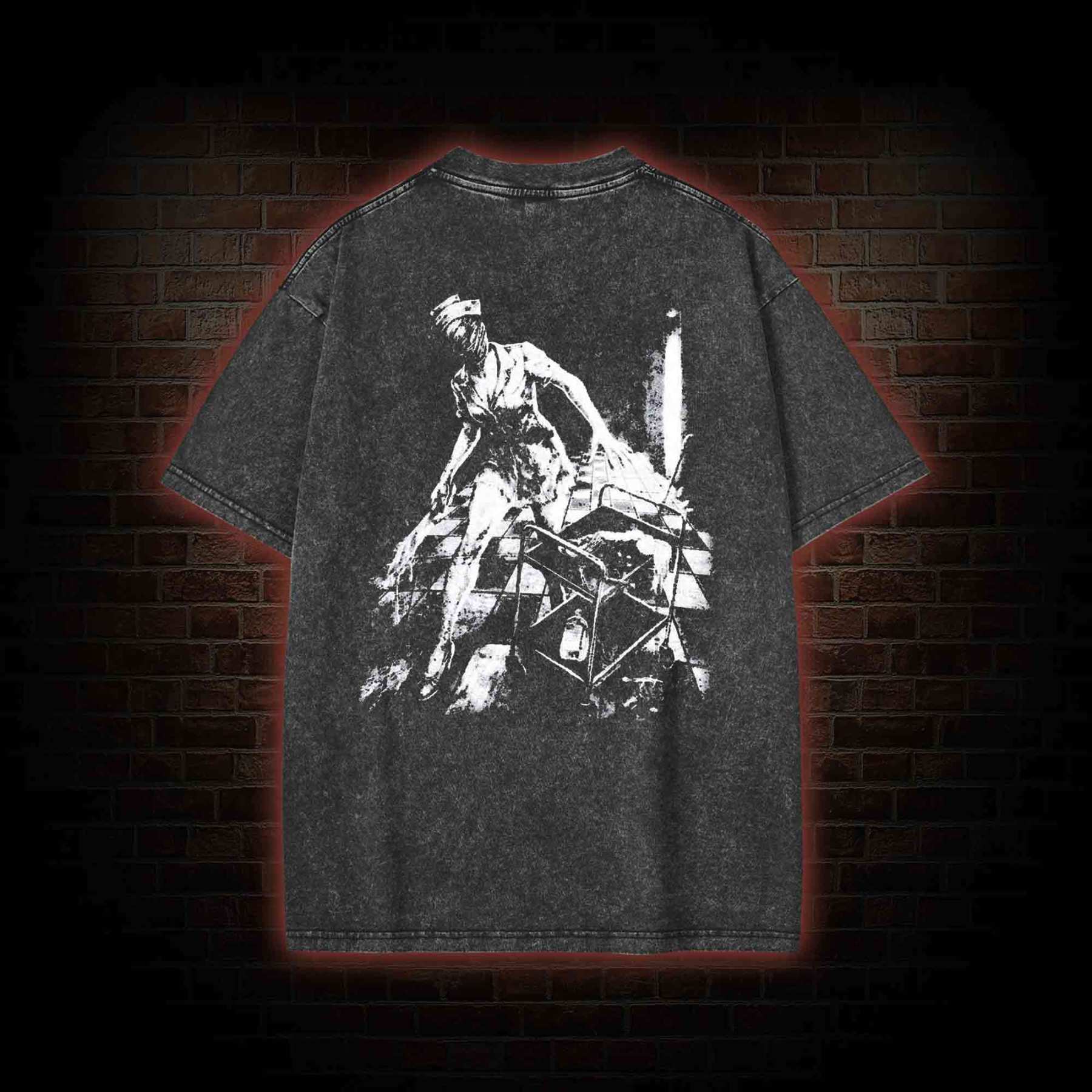 Retro Hello Nurse Back Print Washed T-shirt