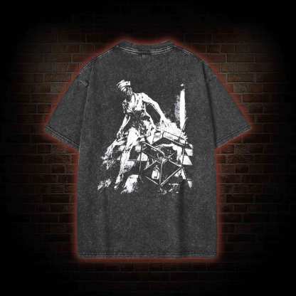 Retro Hello Nurse Back Print Washed T-shirt