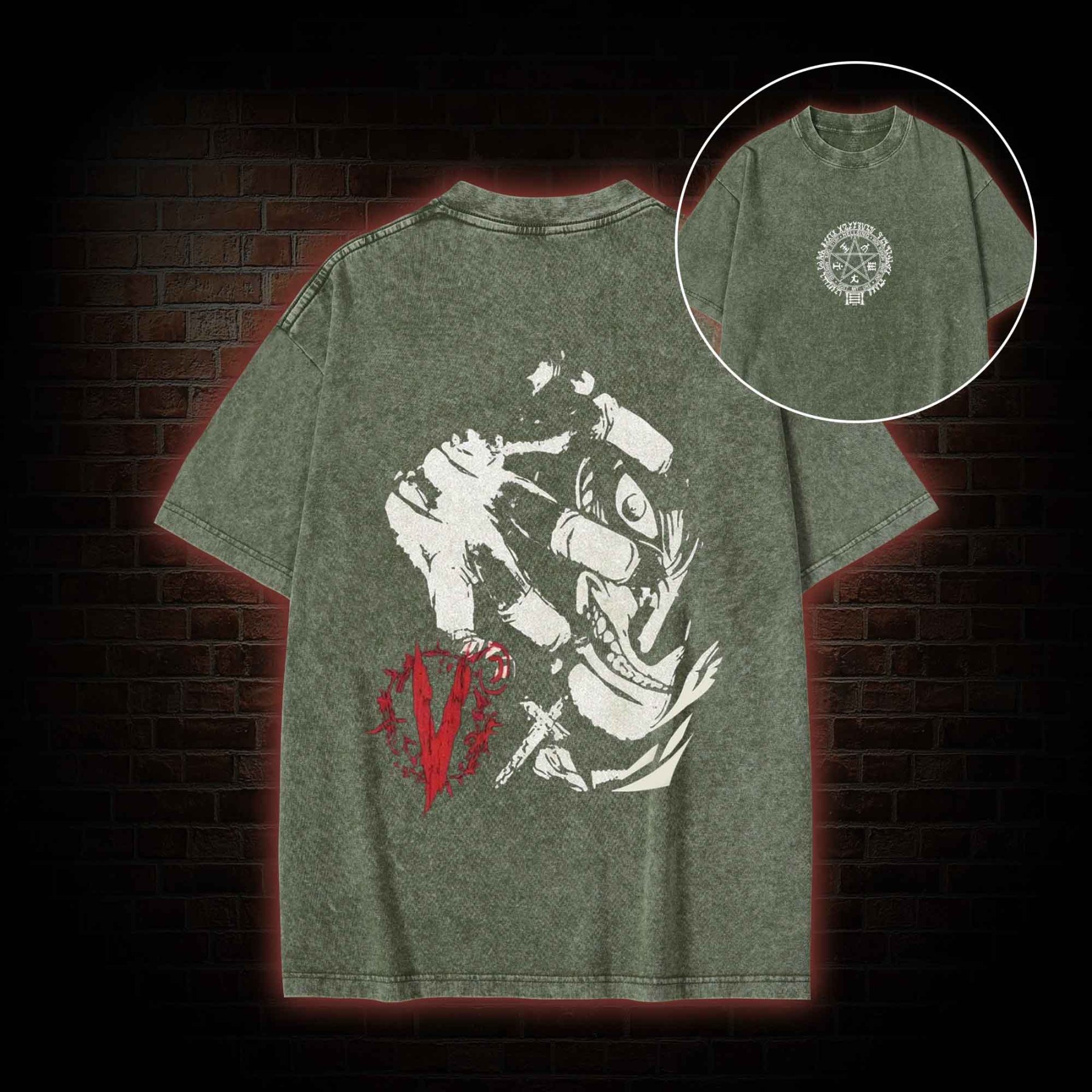 No Life No Death back print Washed T-shirt