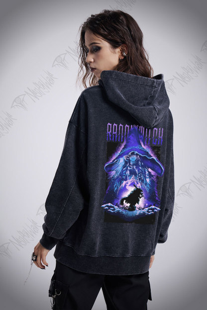 Demigod Witch Back Print Washed Hoodie