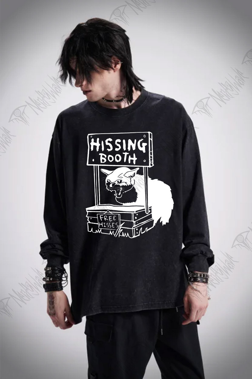 Cat Hissing Booth Washed Long-Sleeve T-shirt