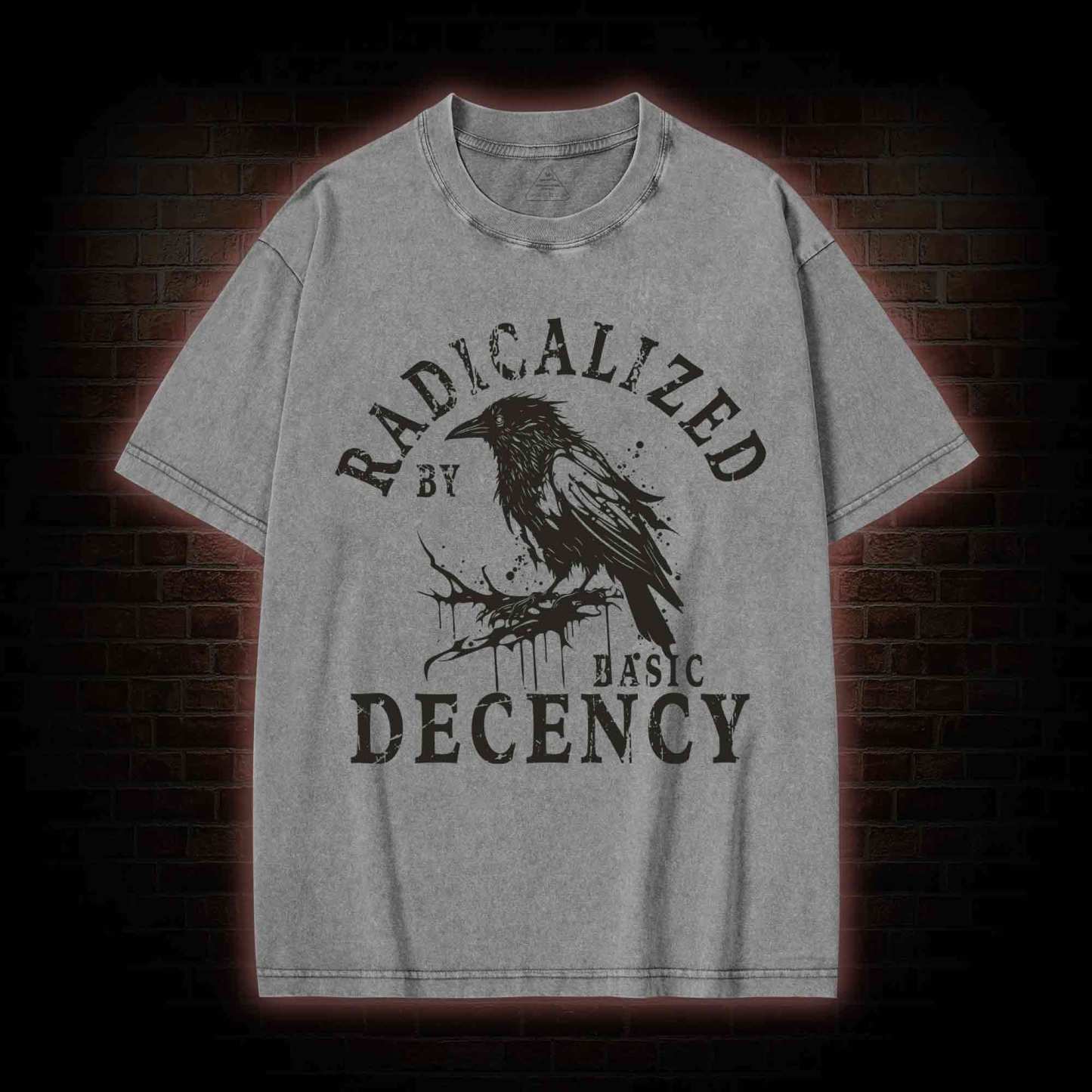 Radicalized by Basic Decency Crow Washed T-shirt