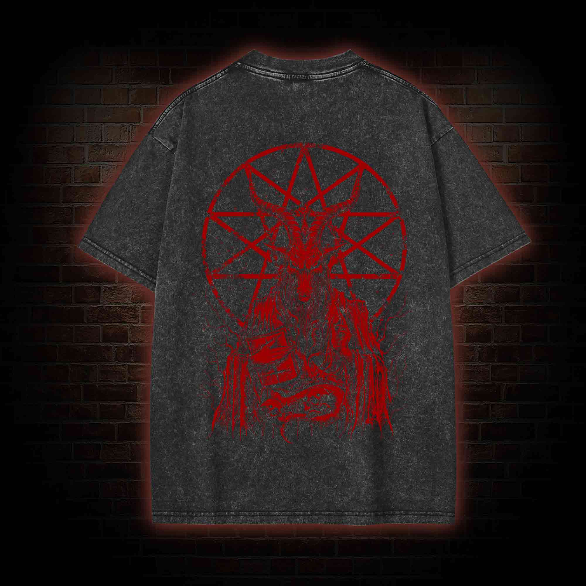 Dark Devil Baphomet Back Print Washed T-shirt