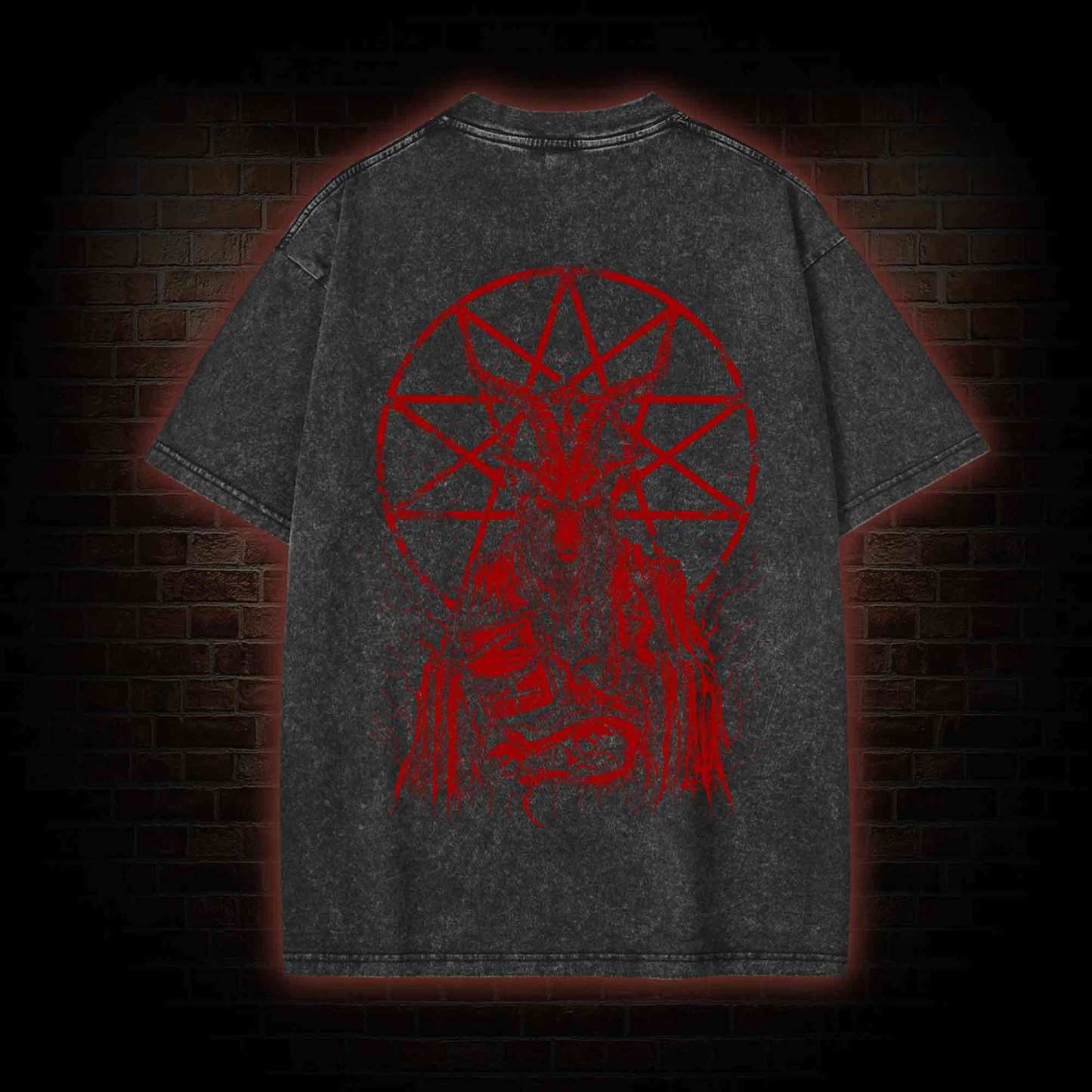 Dark Devil Baphomet Back Print Washed T-shirt