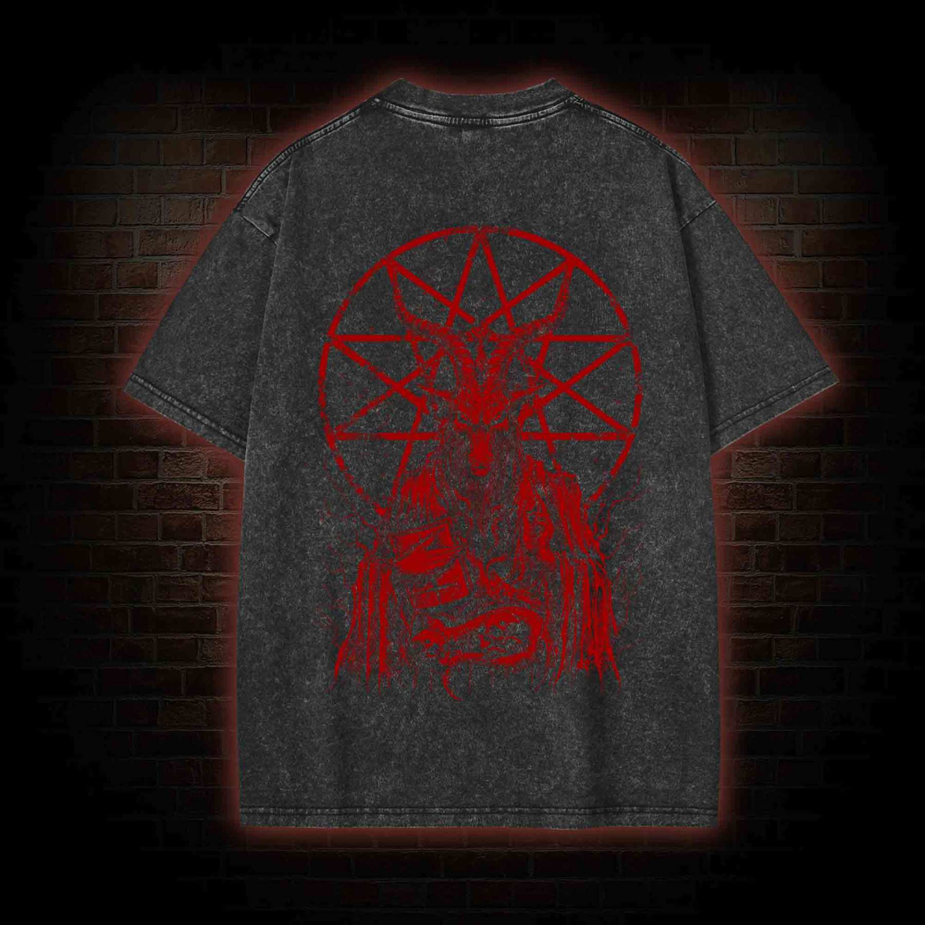 Dark Devil Baphomet Back Print Washed T-shirt
