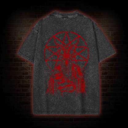 Dark Devil Baphomet Back Print Washed T-shirt