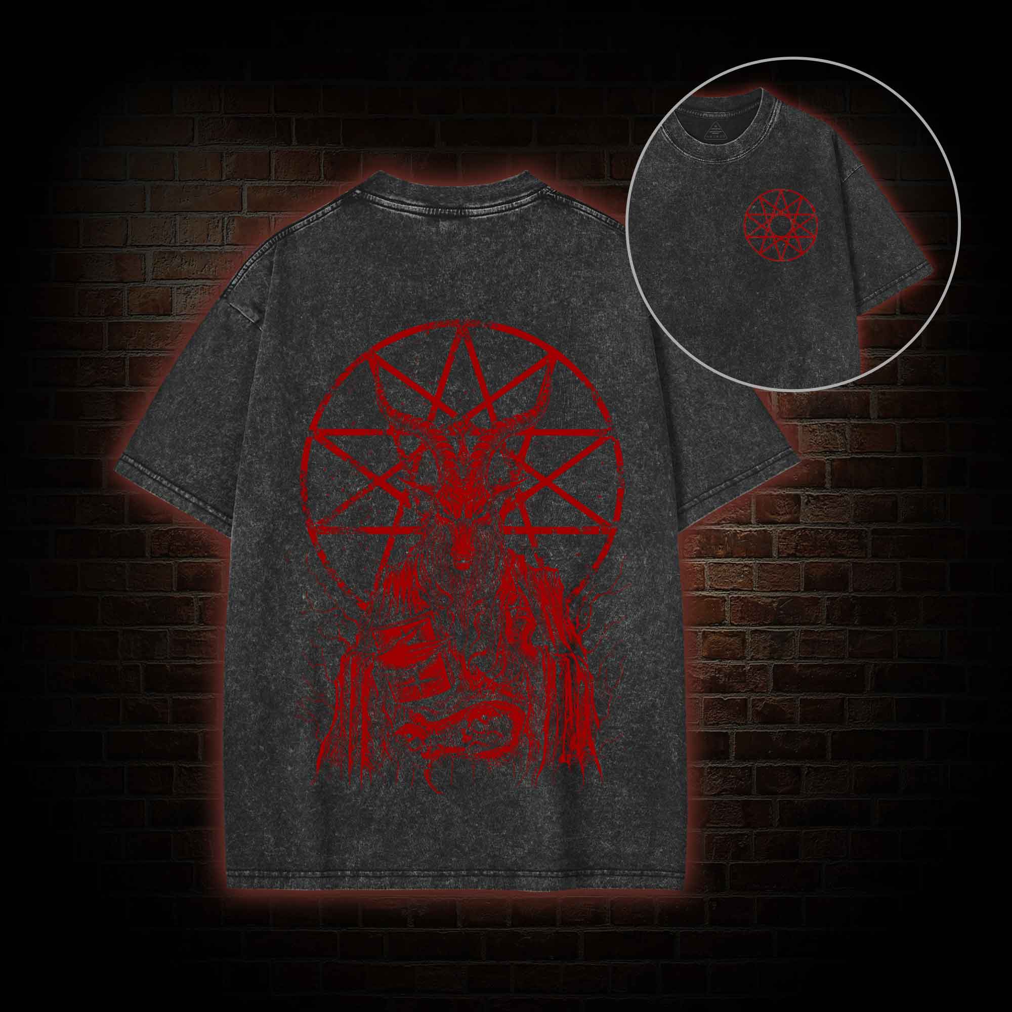 Dark Devil Baphomet Back Print Washed T-shirt