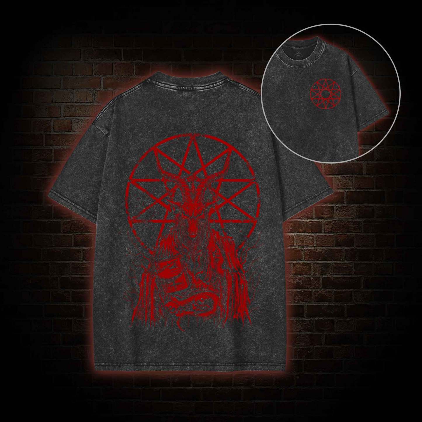 Dark Devil Baphomet Back Print Washed T-shirt