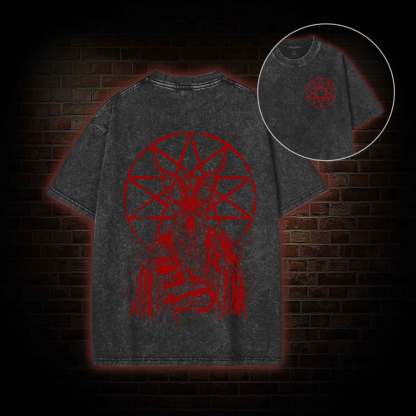 Dark Devil Baphomet Back Print Washed T-shirt