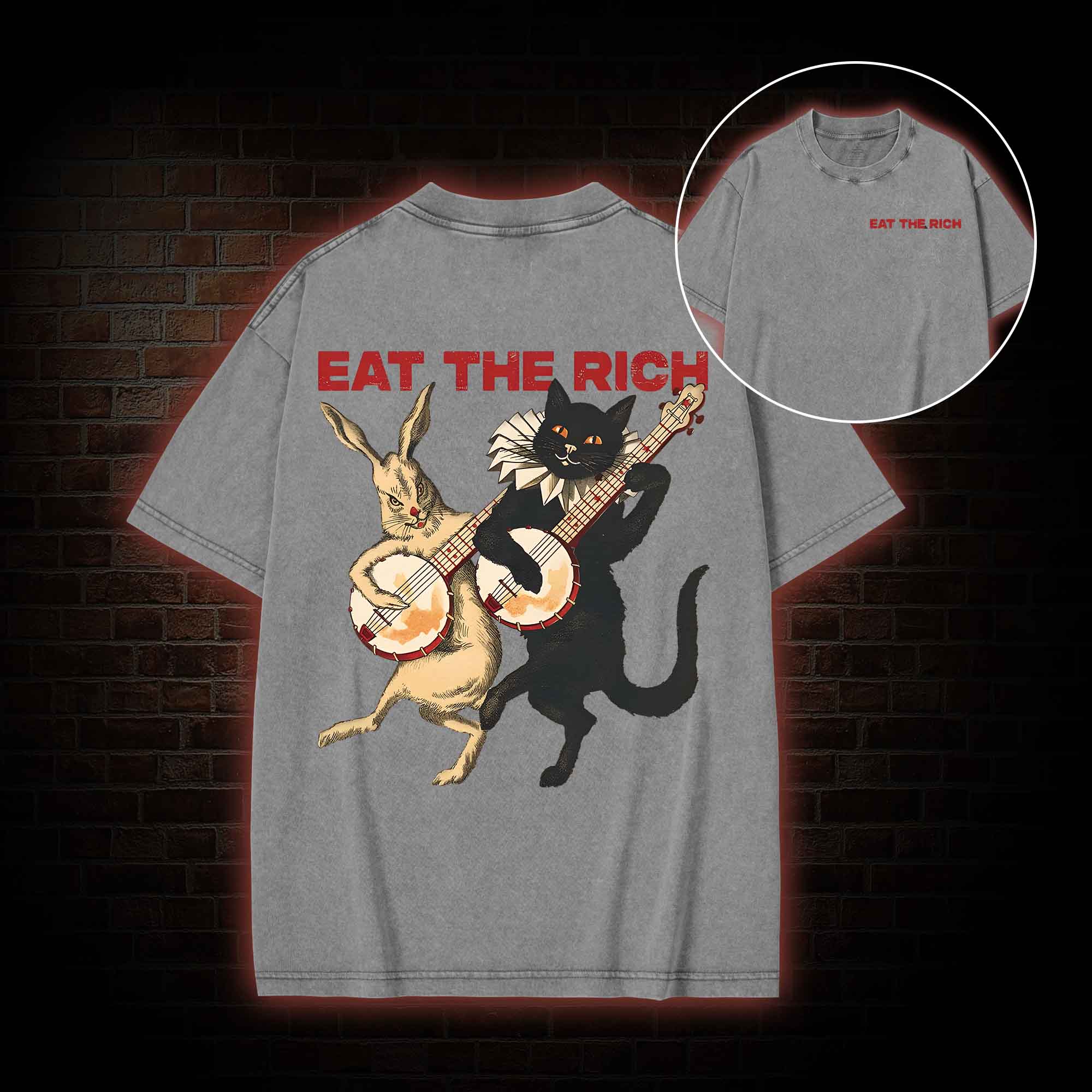 Eat The Rich  Back Print Washed T-shirt
