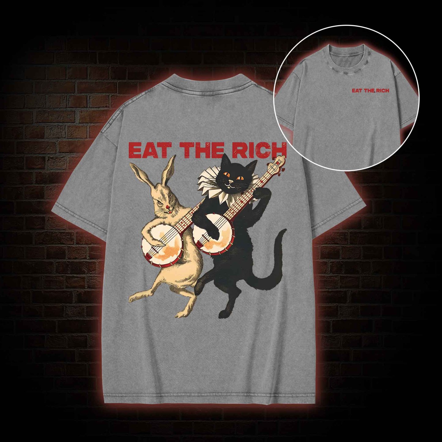 Eat The Rich  Back Print Washed T-shirt