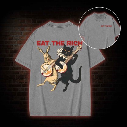 Eat The Rich  Back Print Washed T-shirt