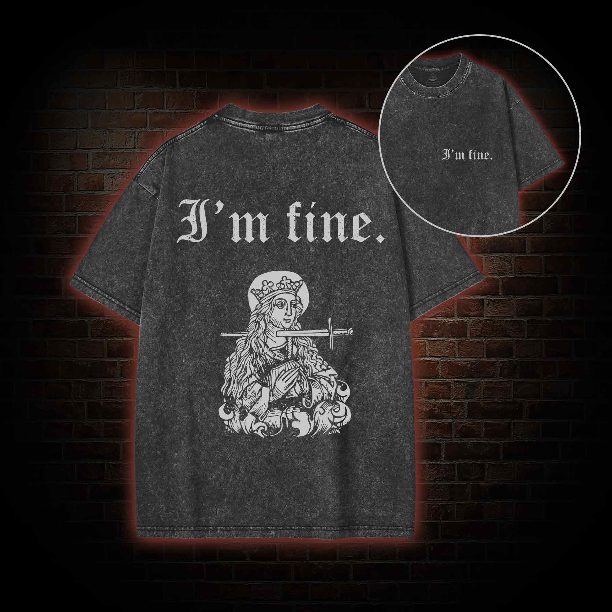 I'm Fine Back Print Washed T-shirt