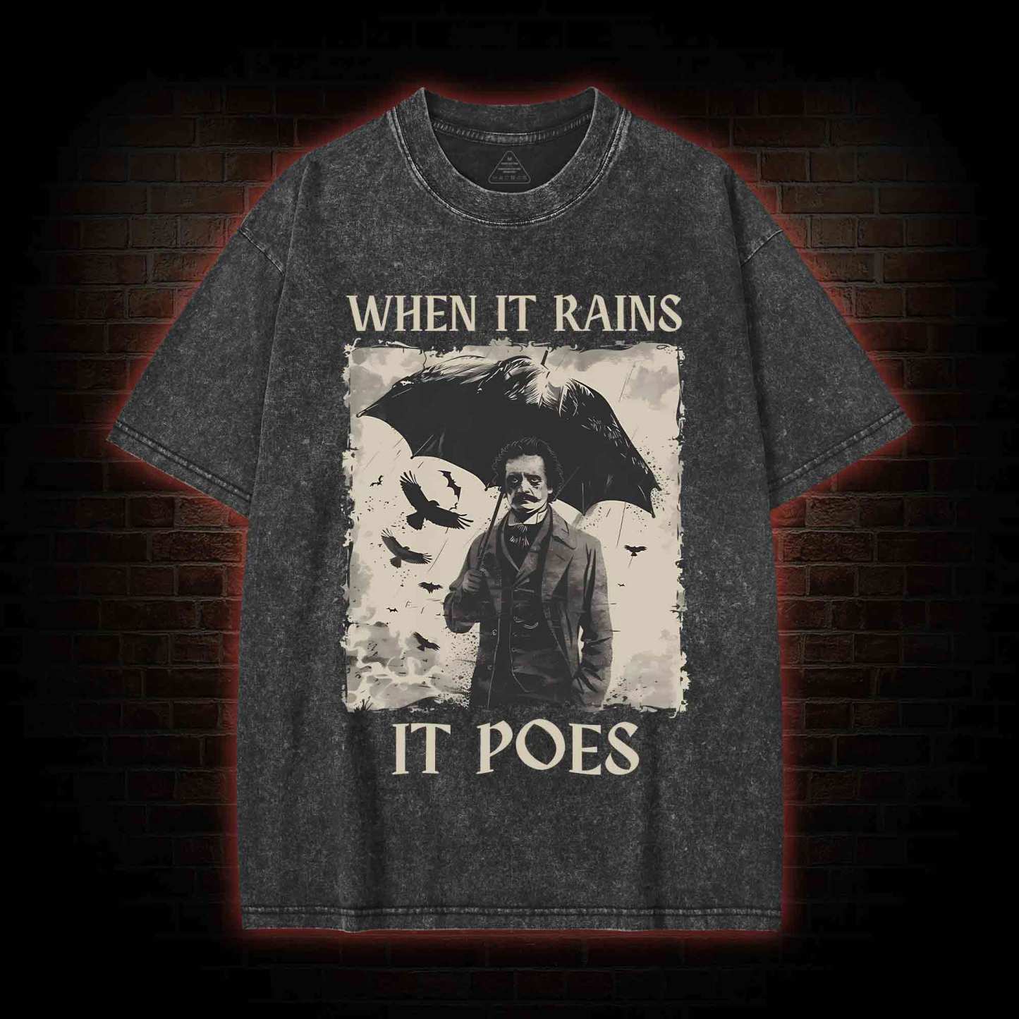 When It Rains It Poes Washed T-shirt