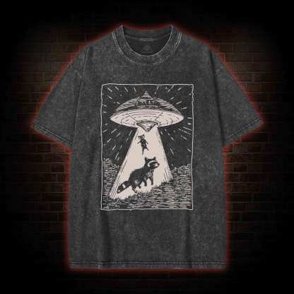 UFO and Raccoons Washed T-shirt