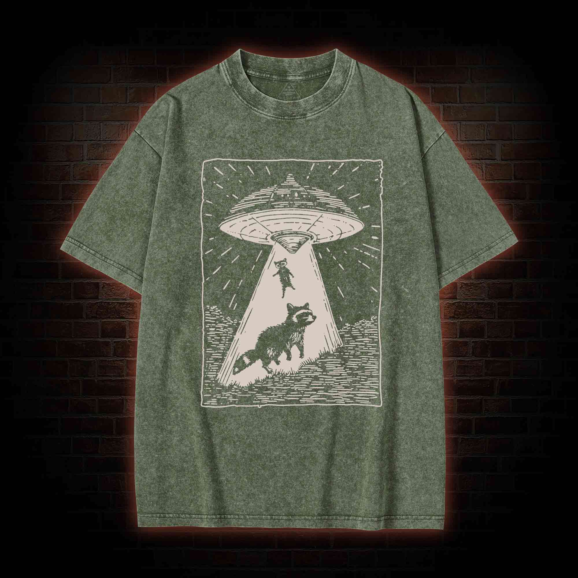 UFO and Raccoons Washed T-shirt
