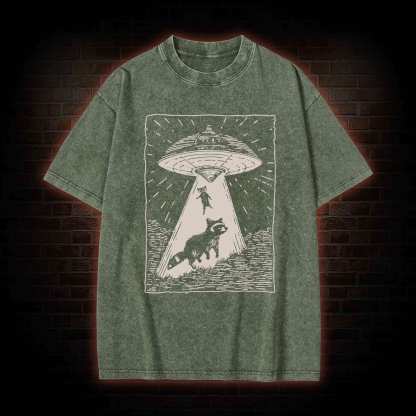 UFO and Raccoons Washed T-shirt
