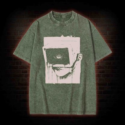 Weirdcore Dystopian Computer Washed T-shirt