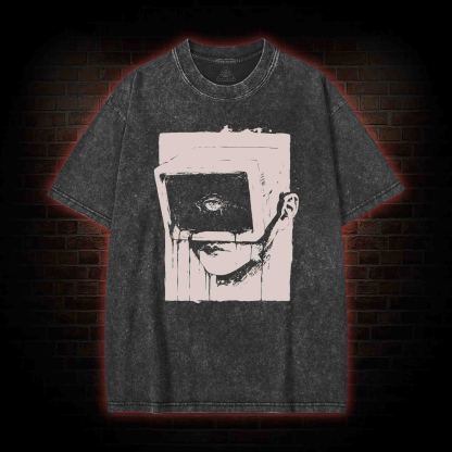 Weirdcore Dystopian Computer Washed T-shirt