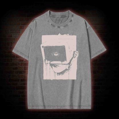 Weirdcore Dystopian Computer Washed T-shirt