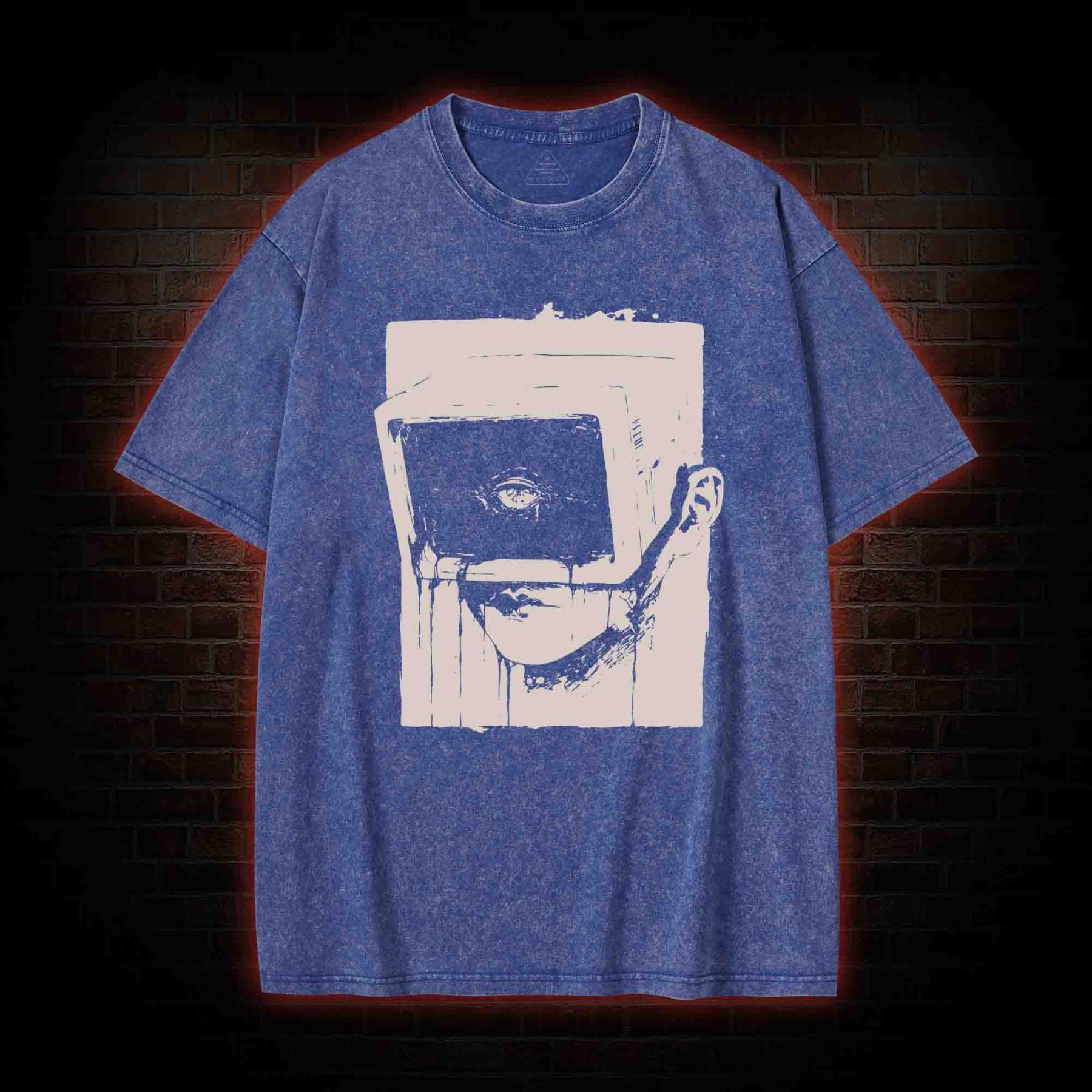 Weirdcore Dystopian Computer Washed T-shirt