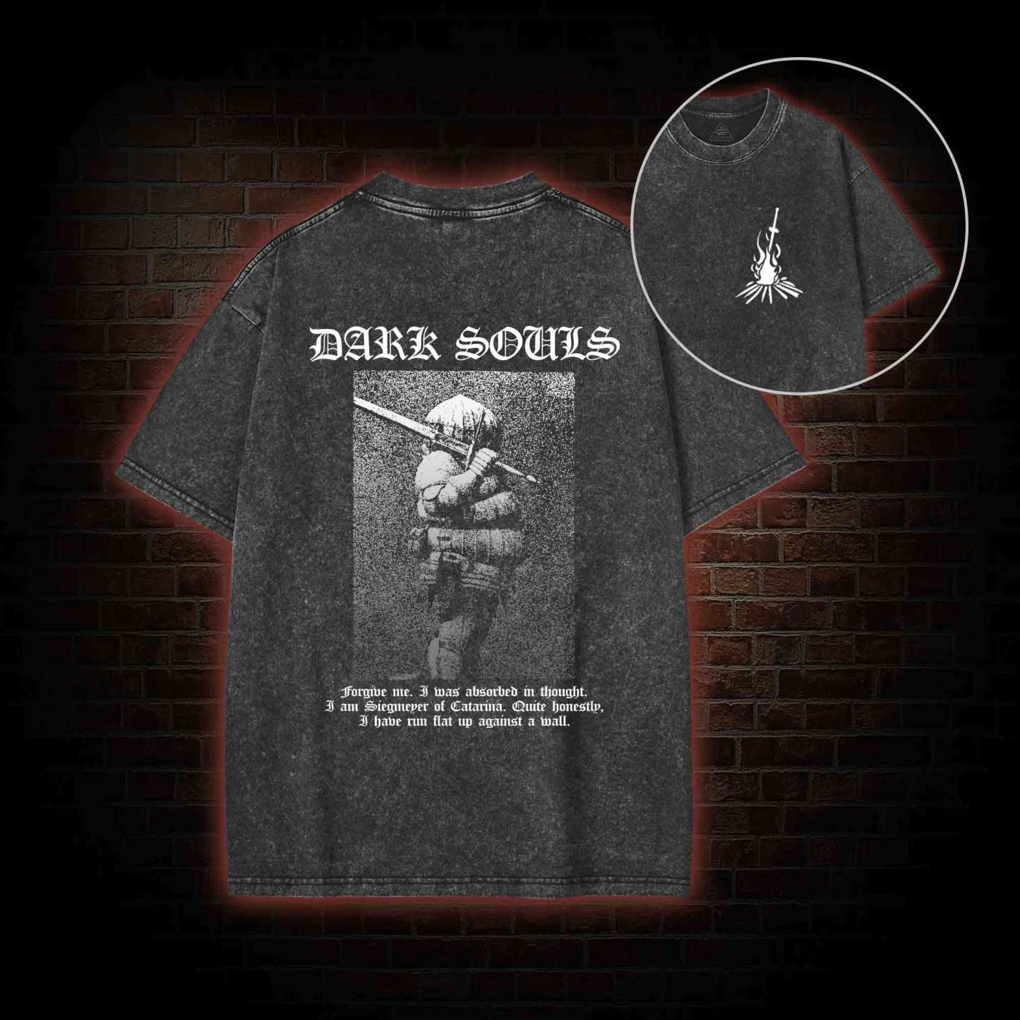 Onion Knight Back Print Washed T-shirt