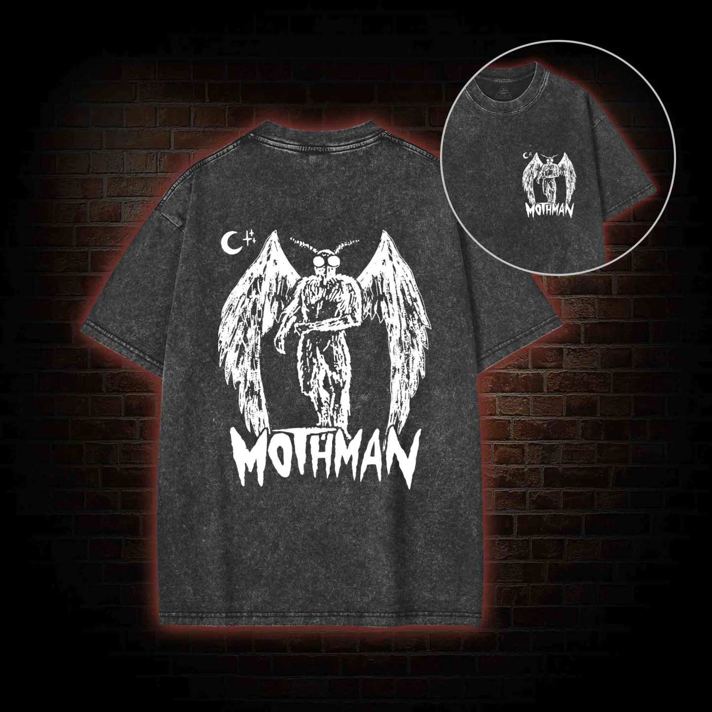 Mothman Bcak Print Washed T-shirt