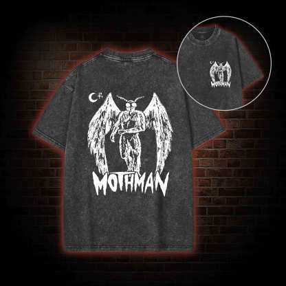 Mothman Bcak Print Washed T-shirt