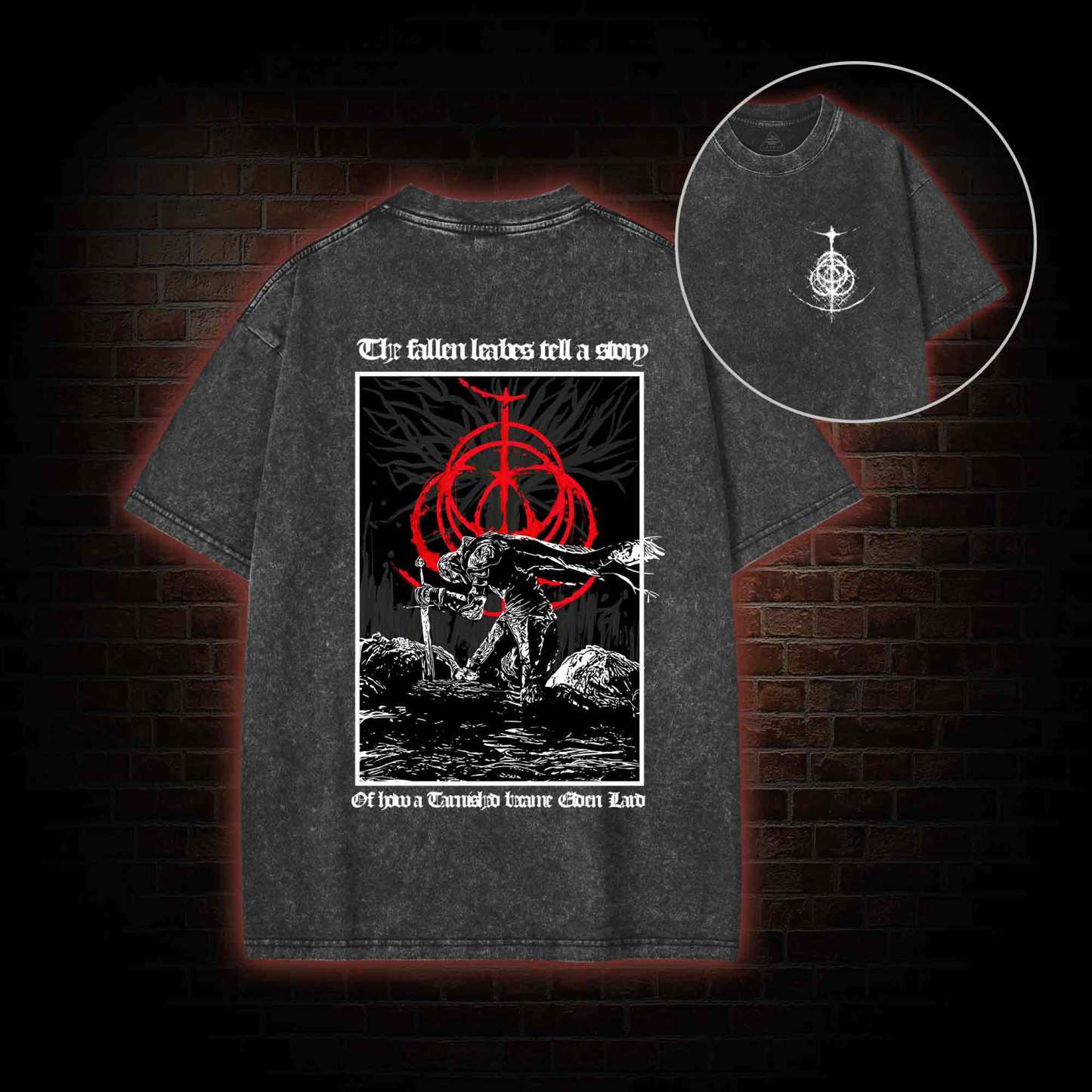 The Fallen Leaves Tell a Story Back Print Washed T-shirt